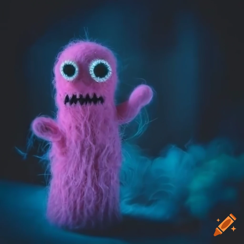 Wool felt monsters on a foggy halloween night