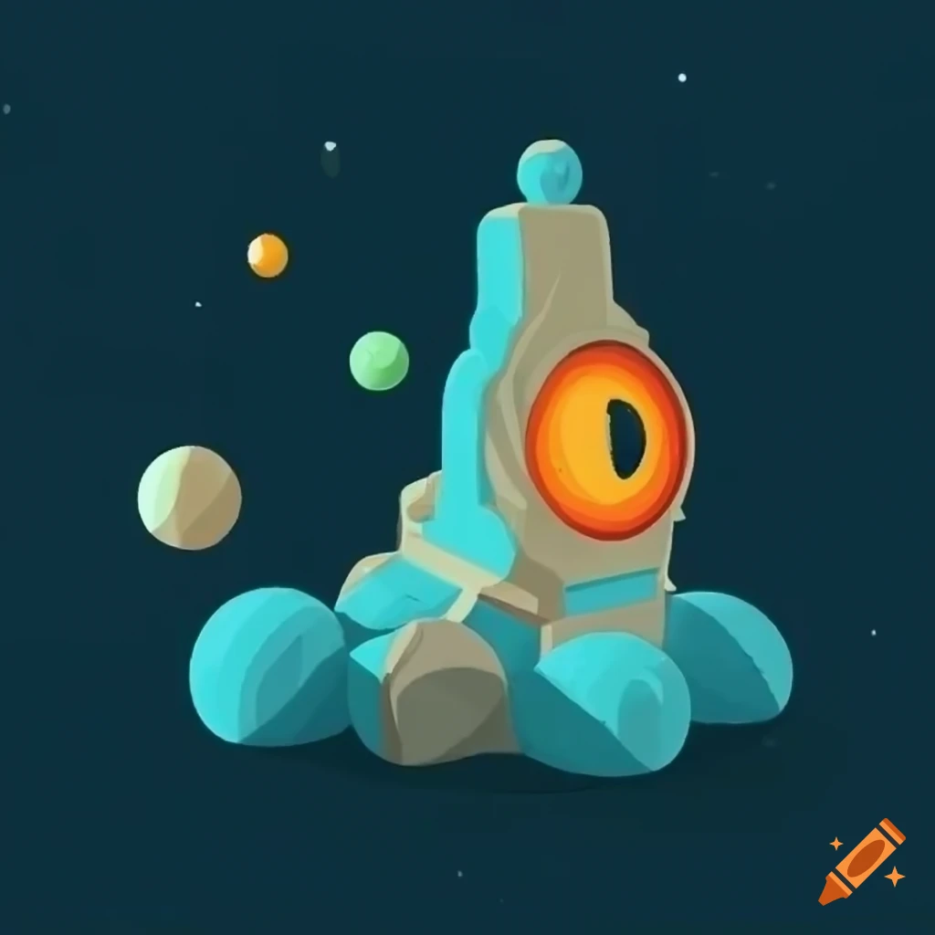 Colorful minimalistic cartoon image of a space foundry on Craiyon