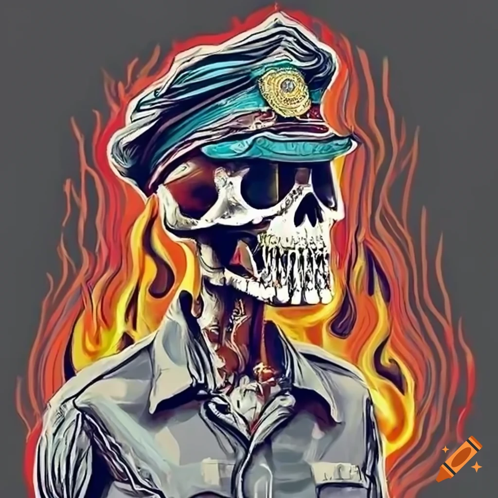bold hot sauce logo with fiery Mexican skeleton