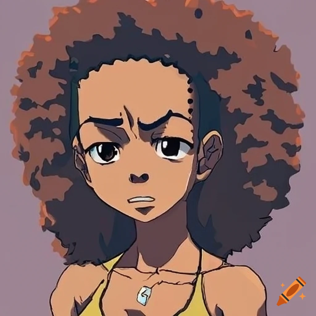 Profile picture baddie mixed brown girl long black curly hair thin eyebrows  cartoon retro japanese anime 90's style inspired michiko malandro