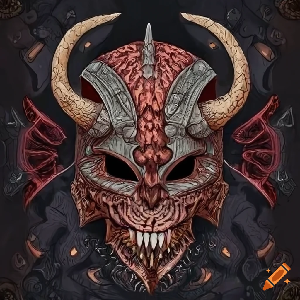 demonic helmet artwork with giant eye