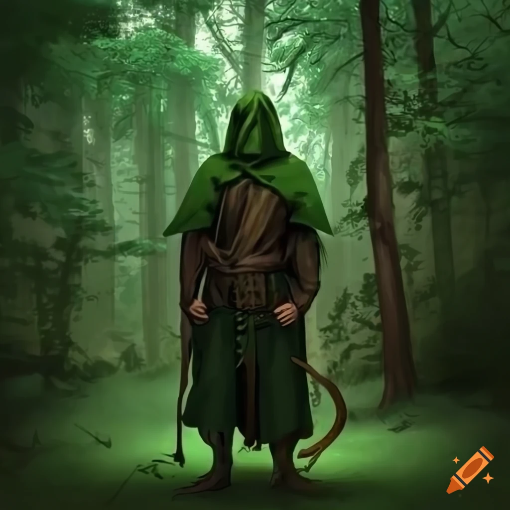 detailed portrayal of a human Robin Hood in a forest