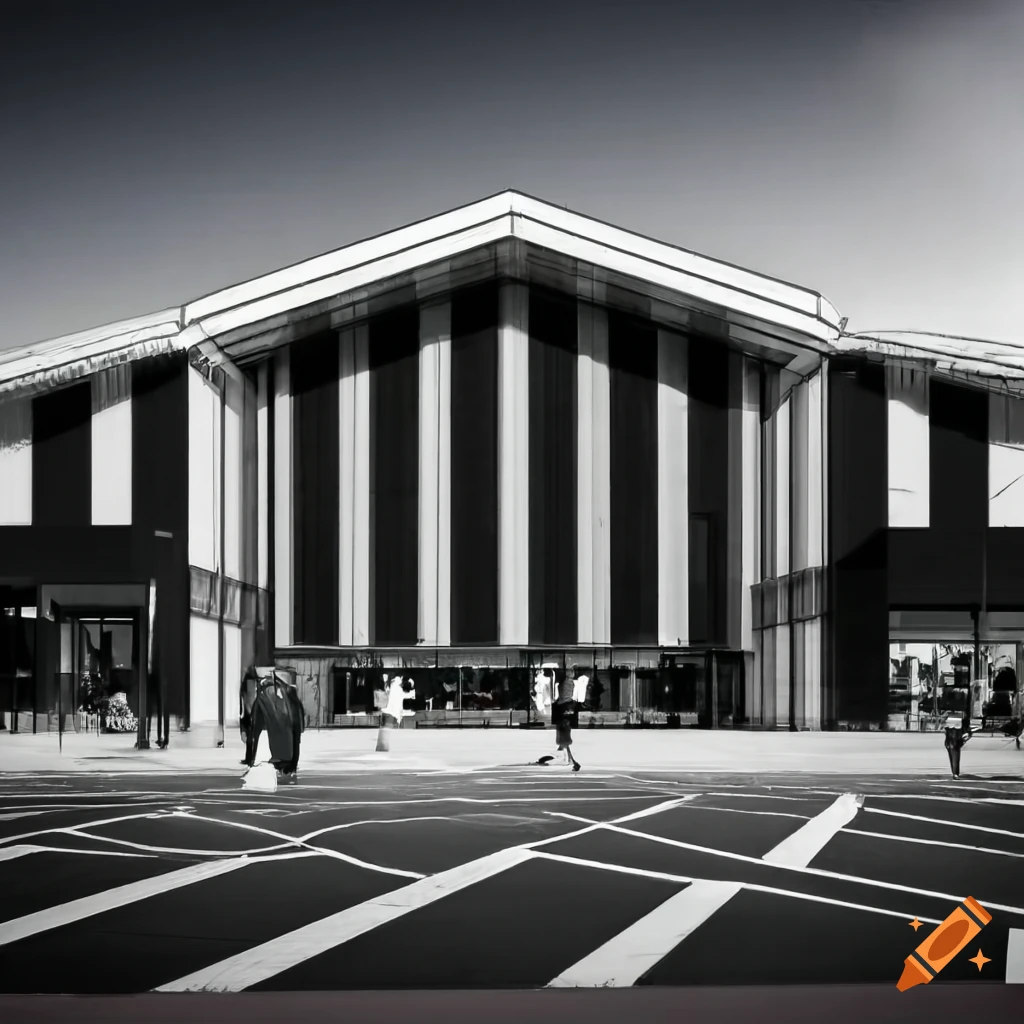 black and white striped mall exterior