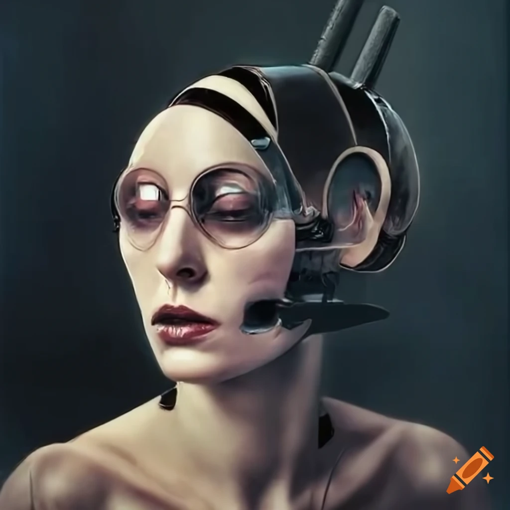retrofuturism artwork of Marcel Duchamp as a cyborg