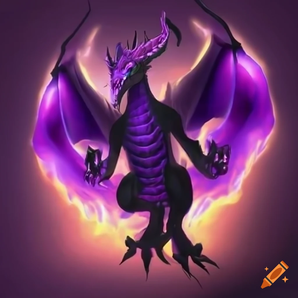 digital art of a purple-flame shadow dragon humanoid