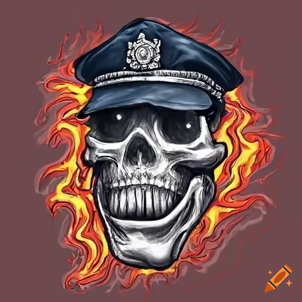 logo of a fiery Mexican skeleton with a police hat