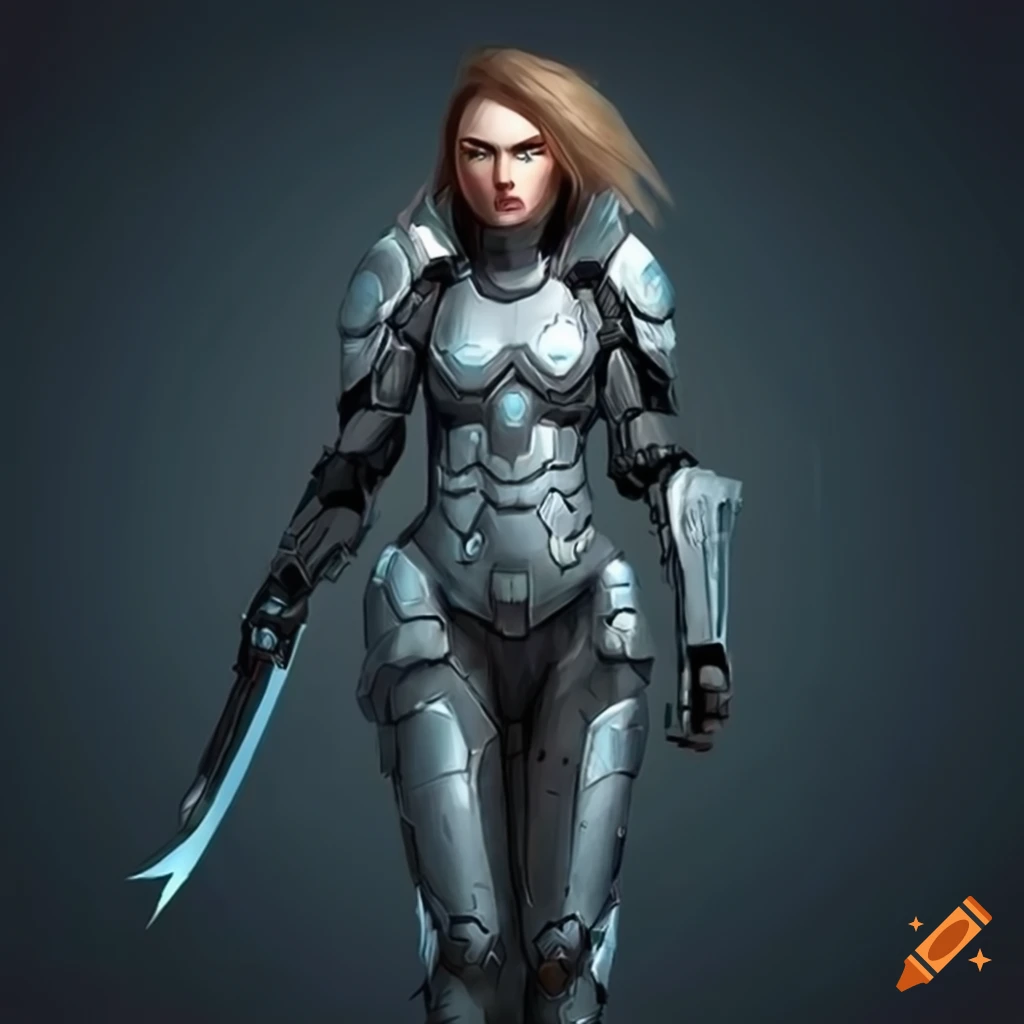 Futuristic woman with dual ax weapons on Craiyon