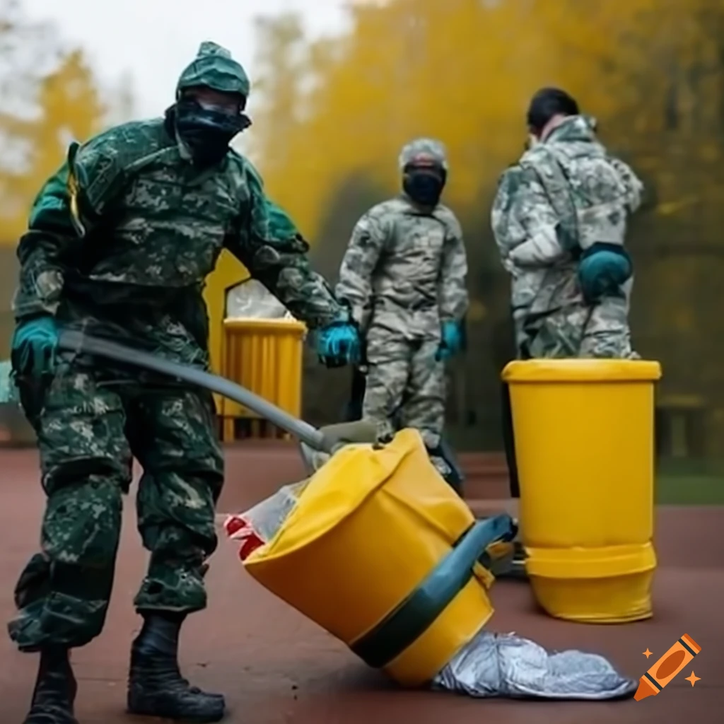 Soldiers Cleaning Up Hazardous Waste On Craiyon