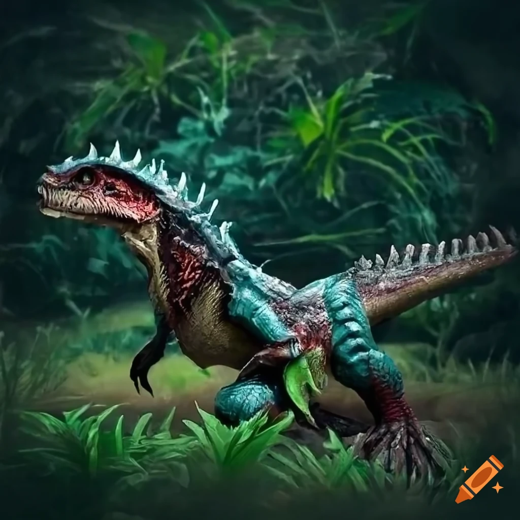 black tyranosaurid with a crest in a jungle