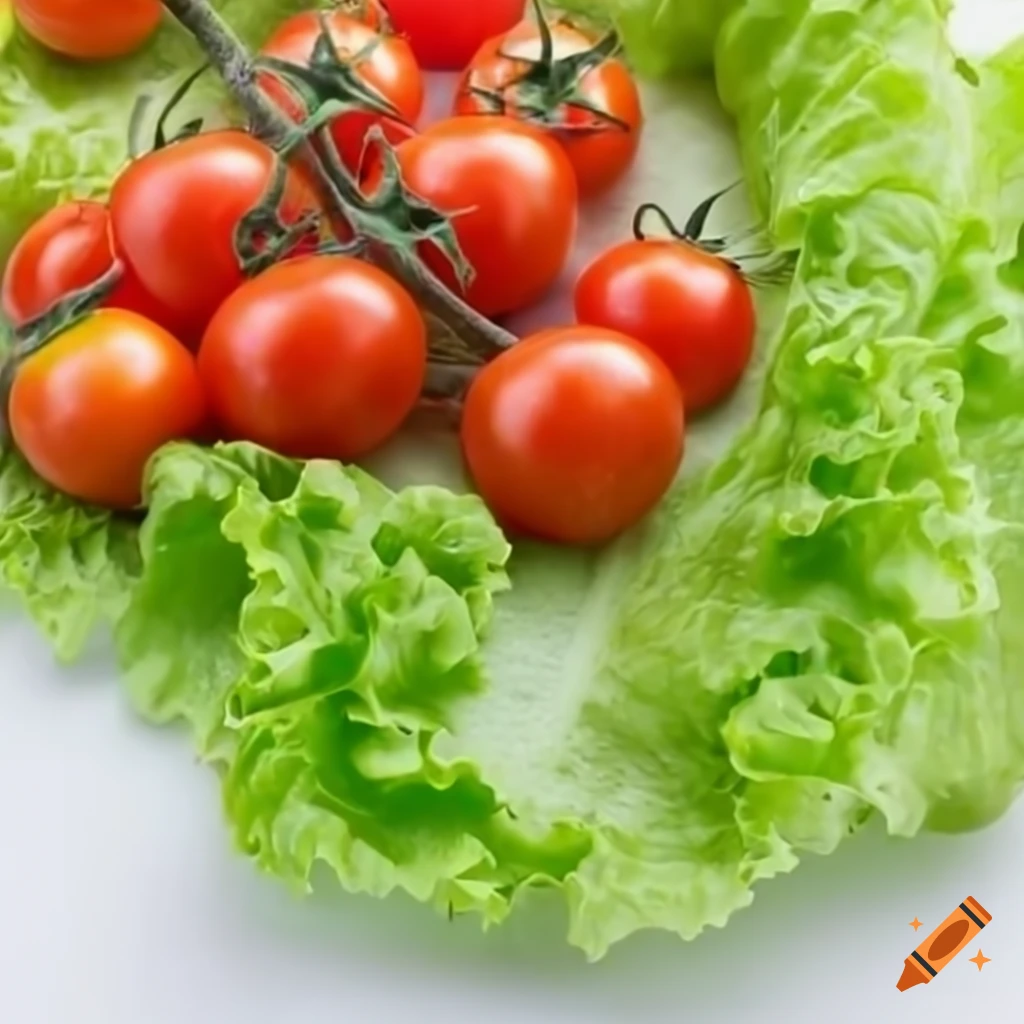 lettuce and tomatoes on white background