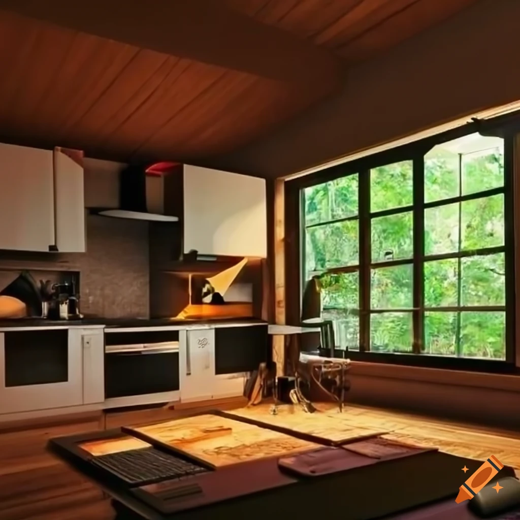 Modern and living room with garden view on Craiyon