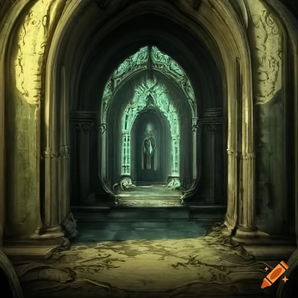 image of a dark Elven hallway with ancient statues