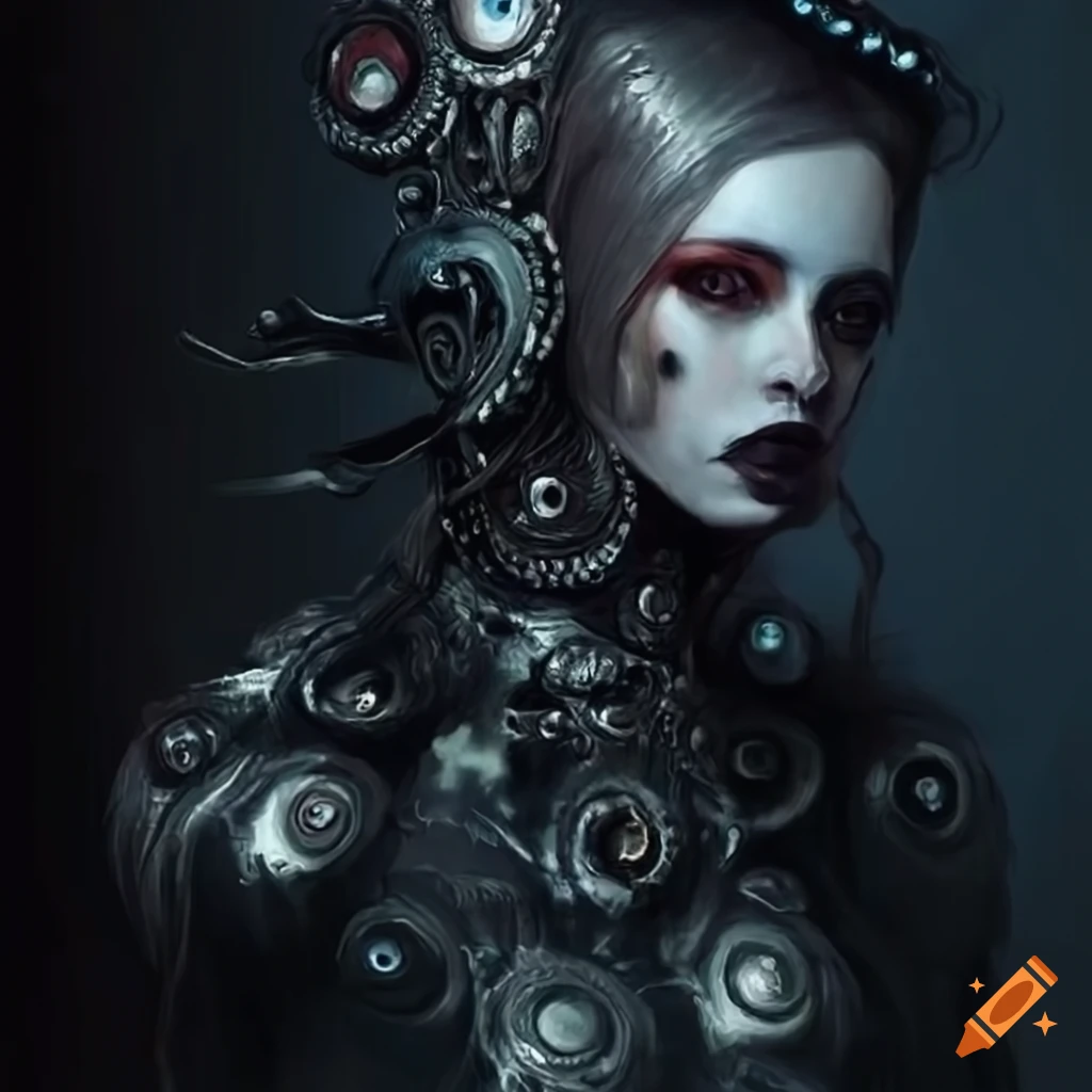 scifi octopus robot in gothic fashion