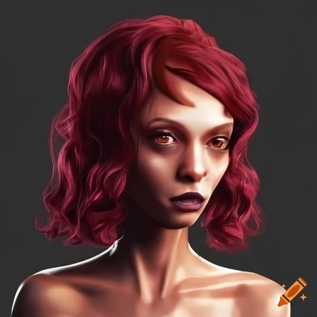 Portrait of a maroon-haired alien woman