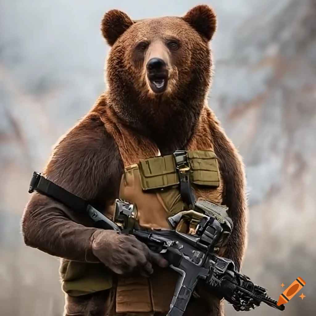 brown bear in a tactical vest