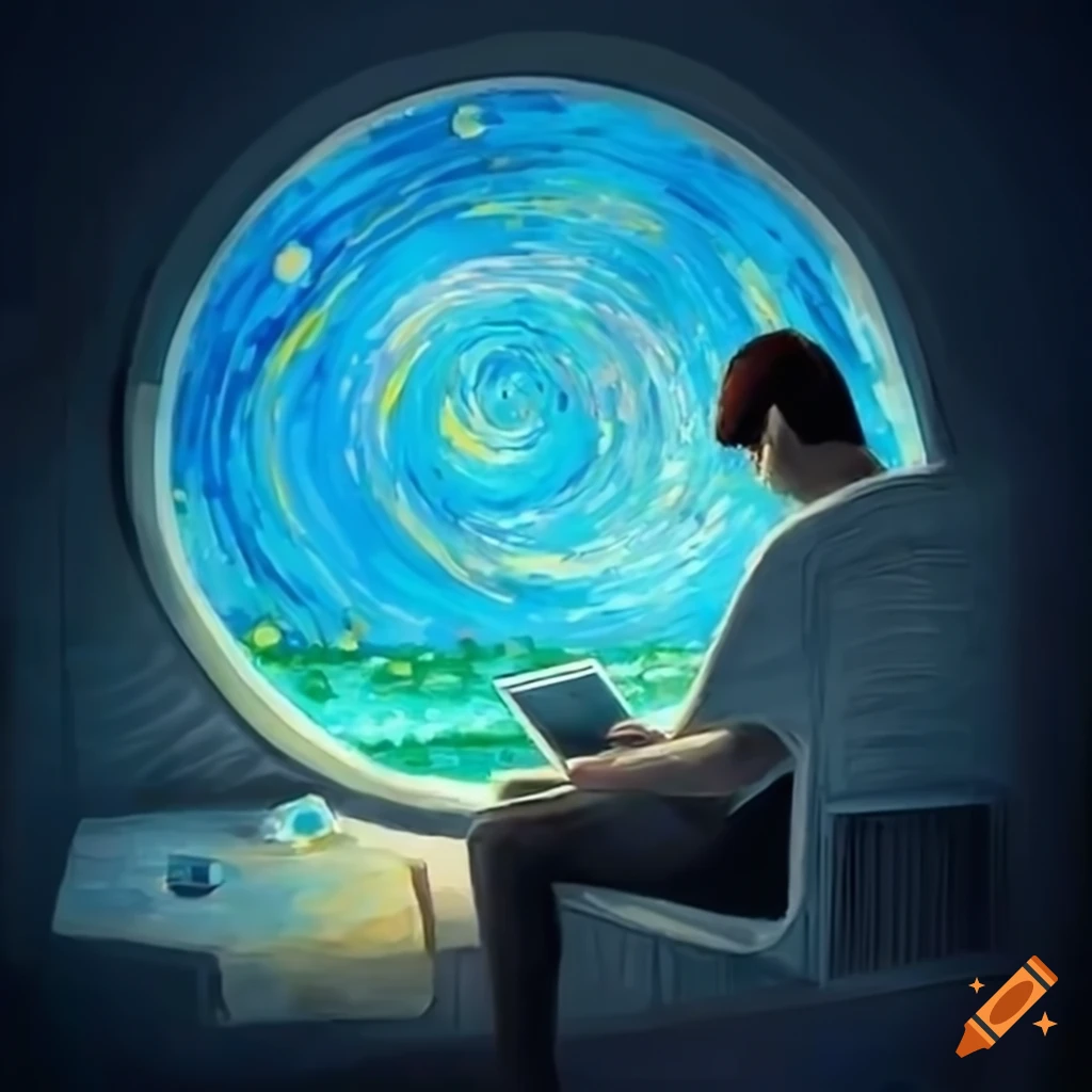 Artistic Illustration Of A Guy Reading In A Futuristic Living Room On artistic-illustration-of-a-guy-reading-in-a-futuristic-living-room-on