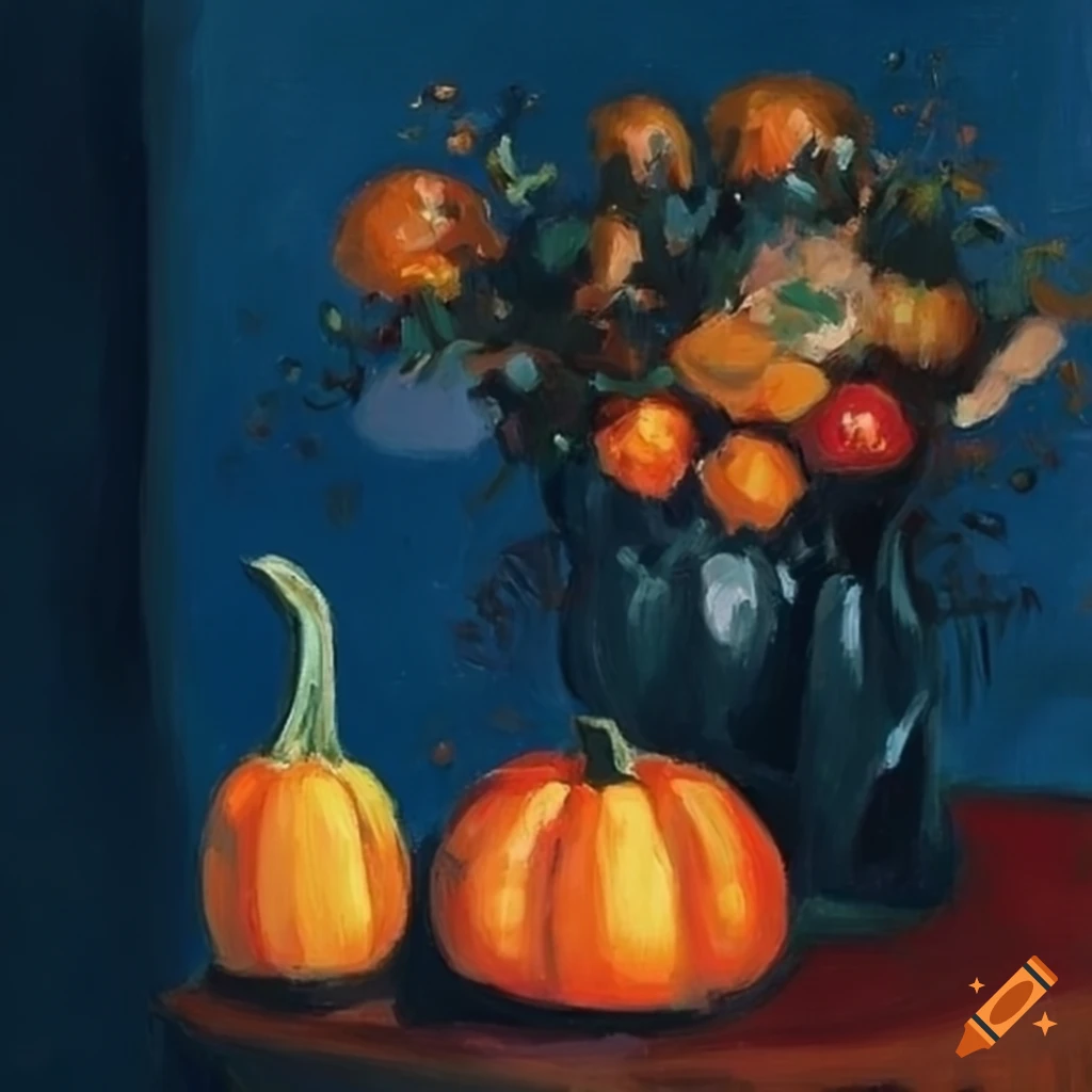 vibrant still life artwork of pumpkins
