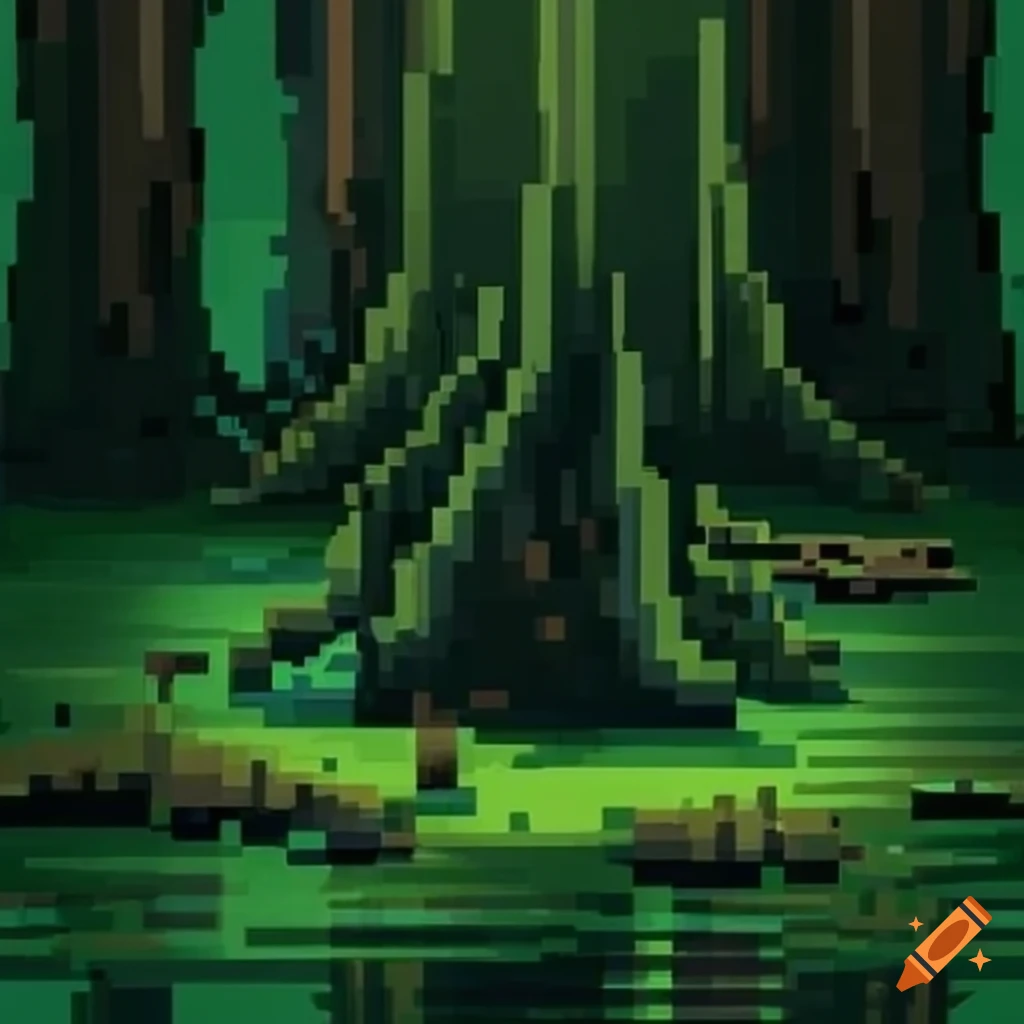 8-bit pixel art of a swamp