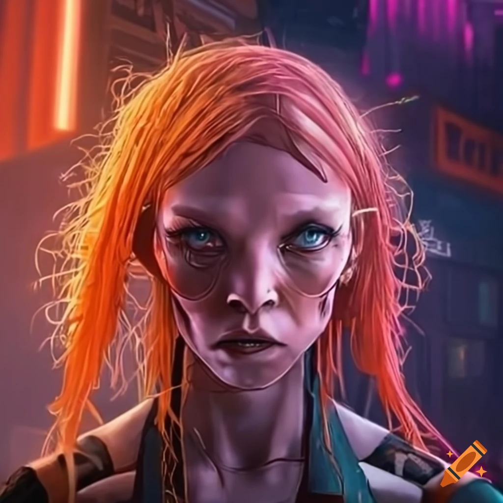 Cyberpunk illustration of a cute pale carrot girl arguing on Craiyon