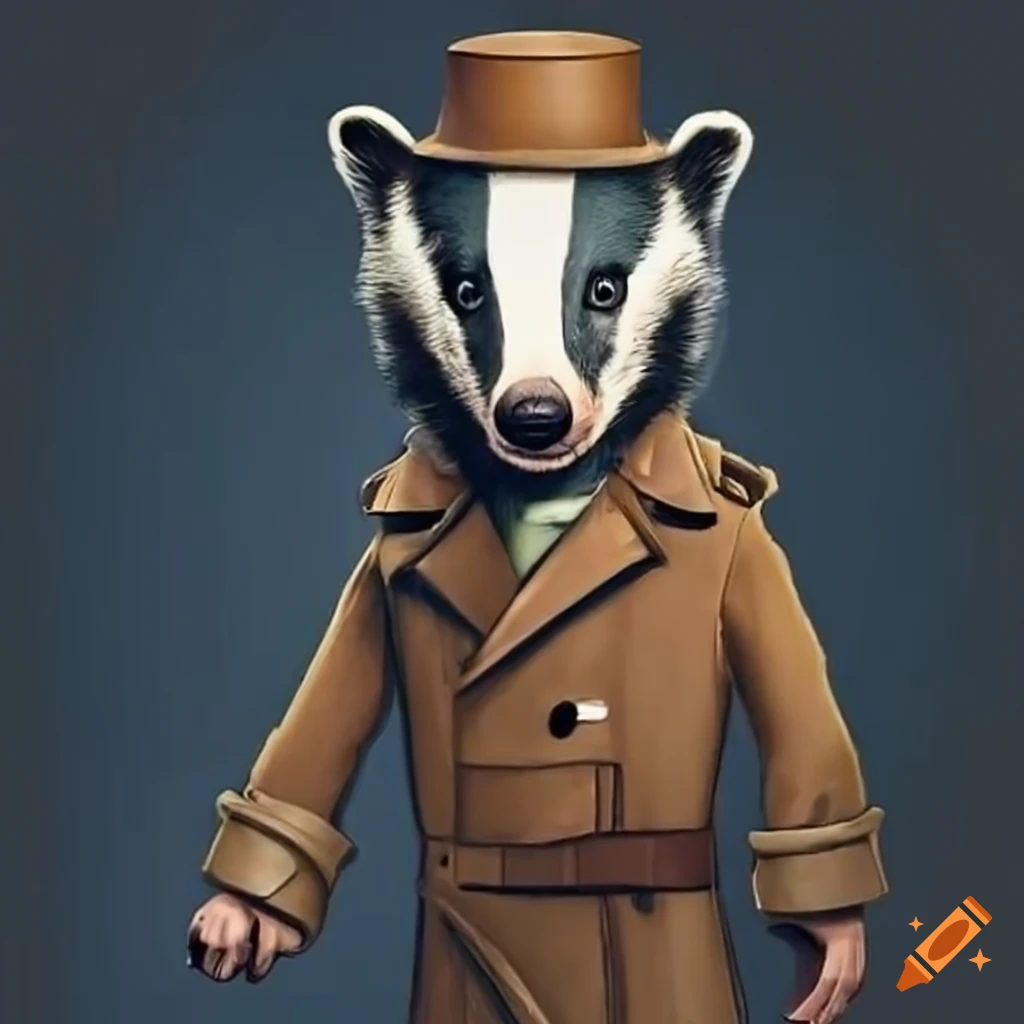 cartoon illustration of a detective badger