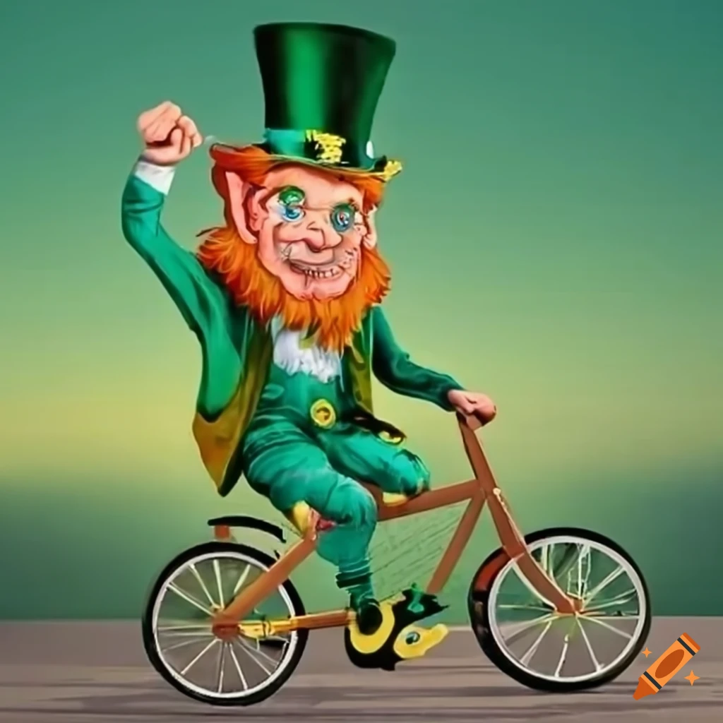 leprechaun riding a bicycle