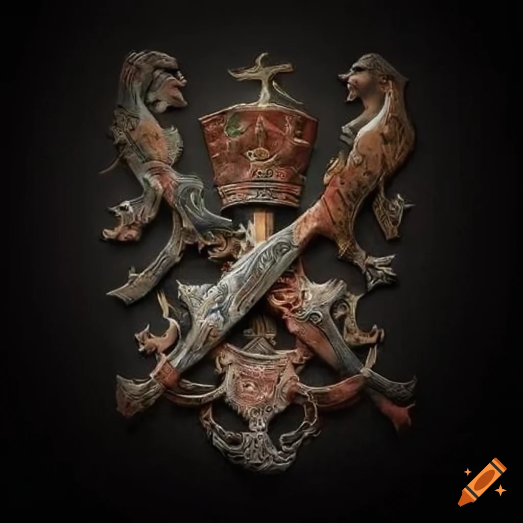 coat of arms with tally marks impaled by daggers