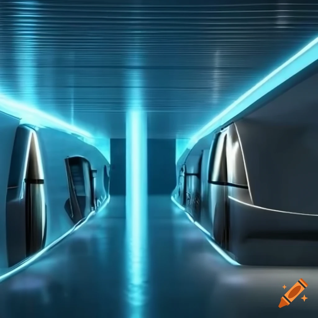 Futuristic spaceship restroom with led lights