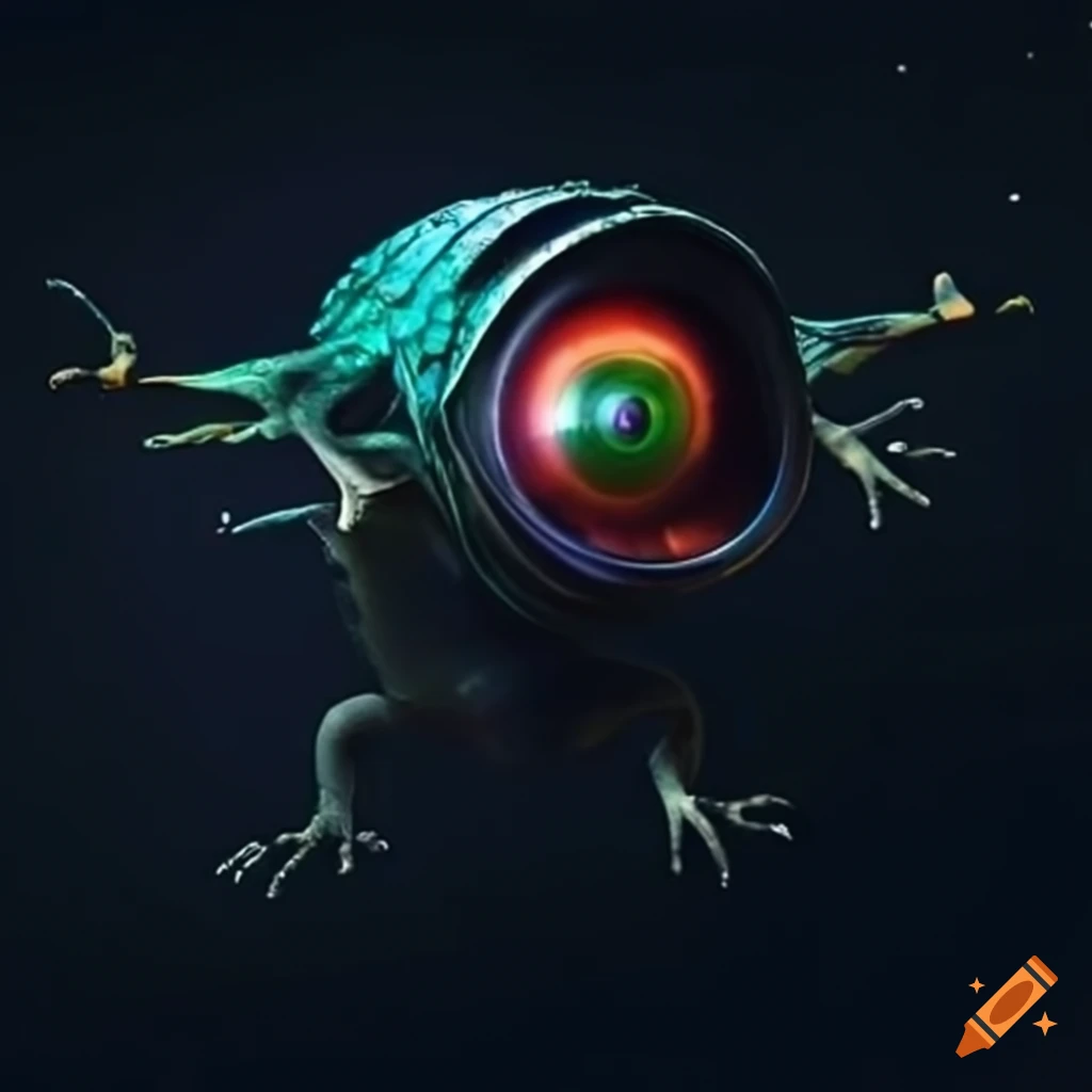 futuristic flying camera with lizard eye