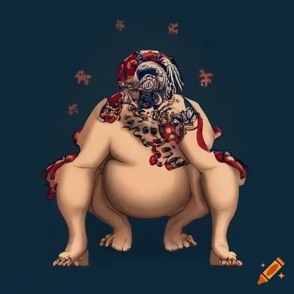 hokusai-inspired cyborg sumo artwork