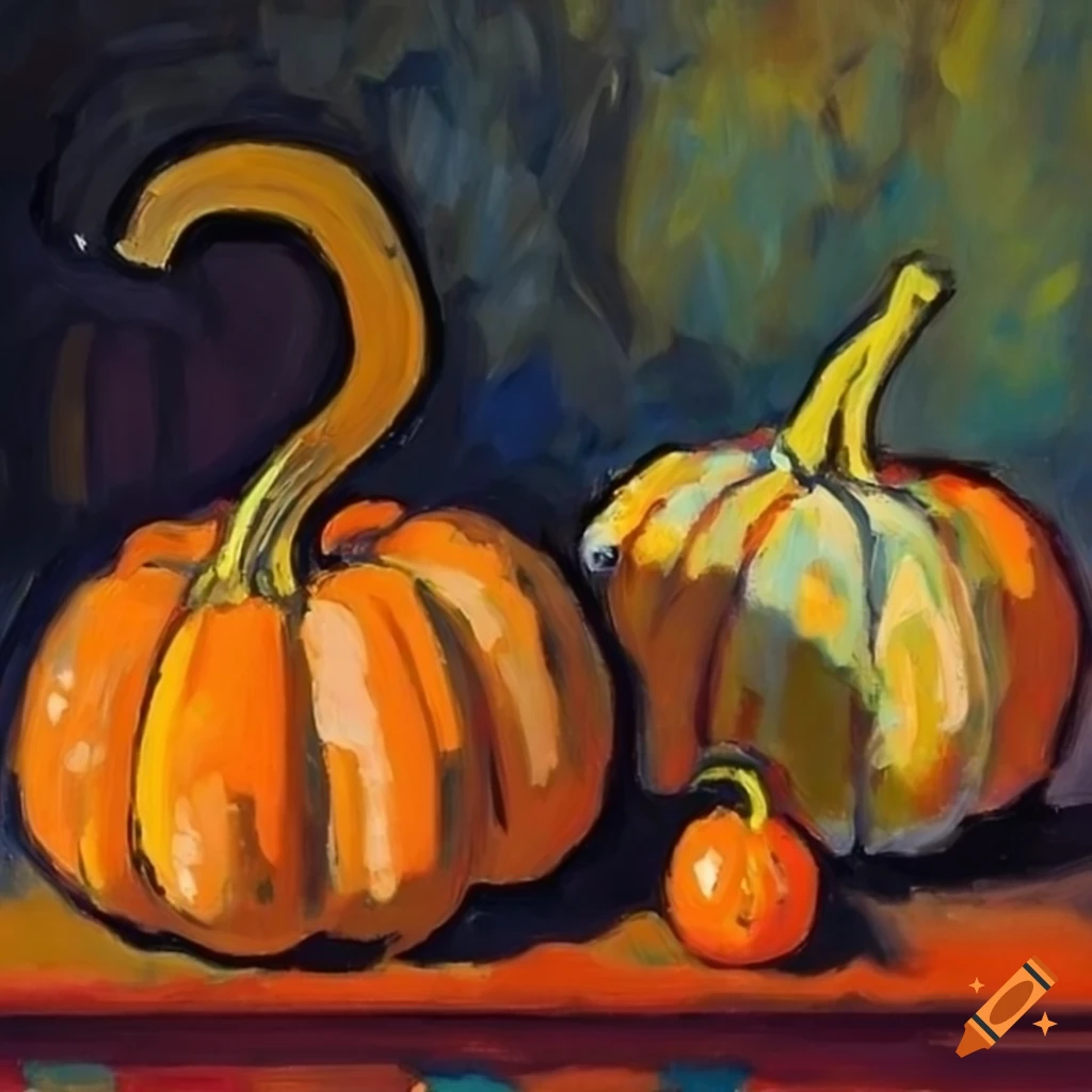 vibrant still life artwork of pumpkins