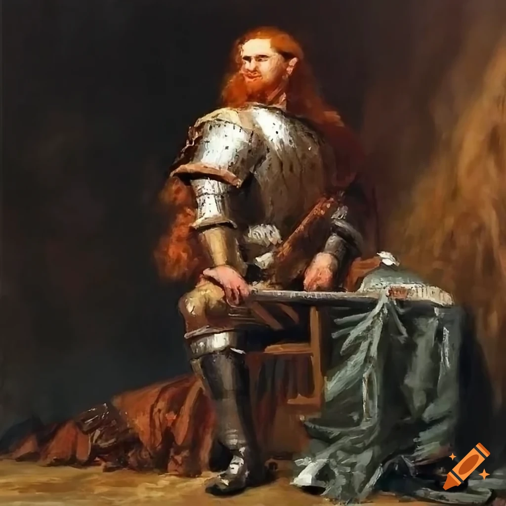 ginger warrior in Russian armor painting