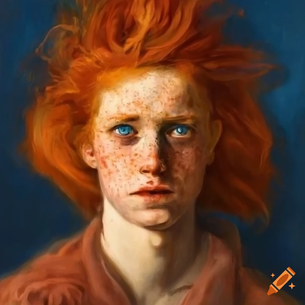 abstract oil painting of a young man with red hair and tearful eyes