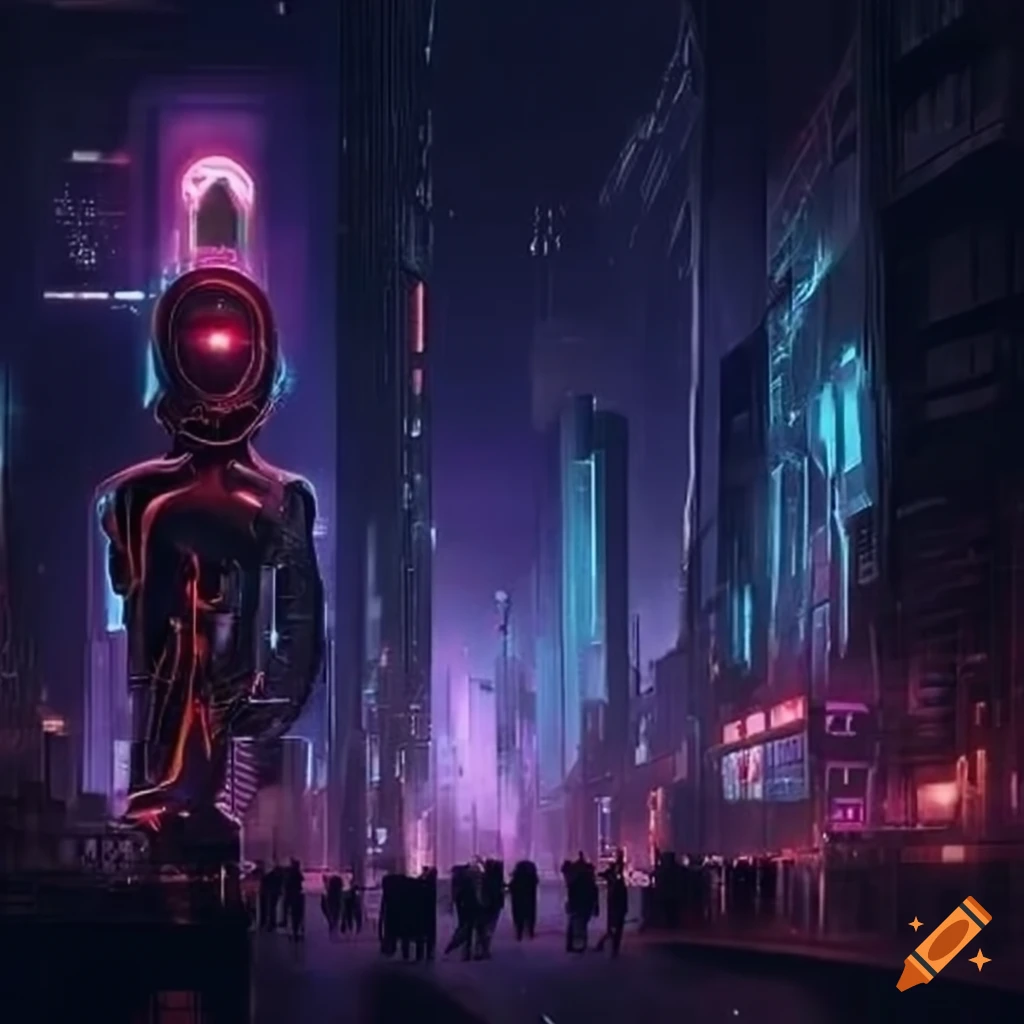 Cyberpunk city street. Sci-fi wallpaper. Futuristic city scene in