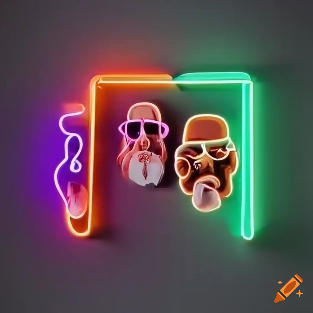 neon sign with The Dude and Walter White