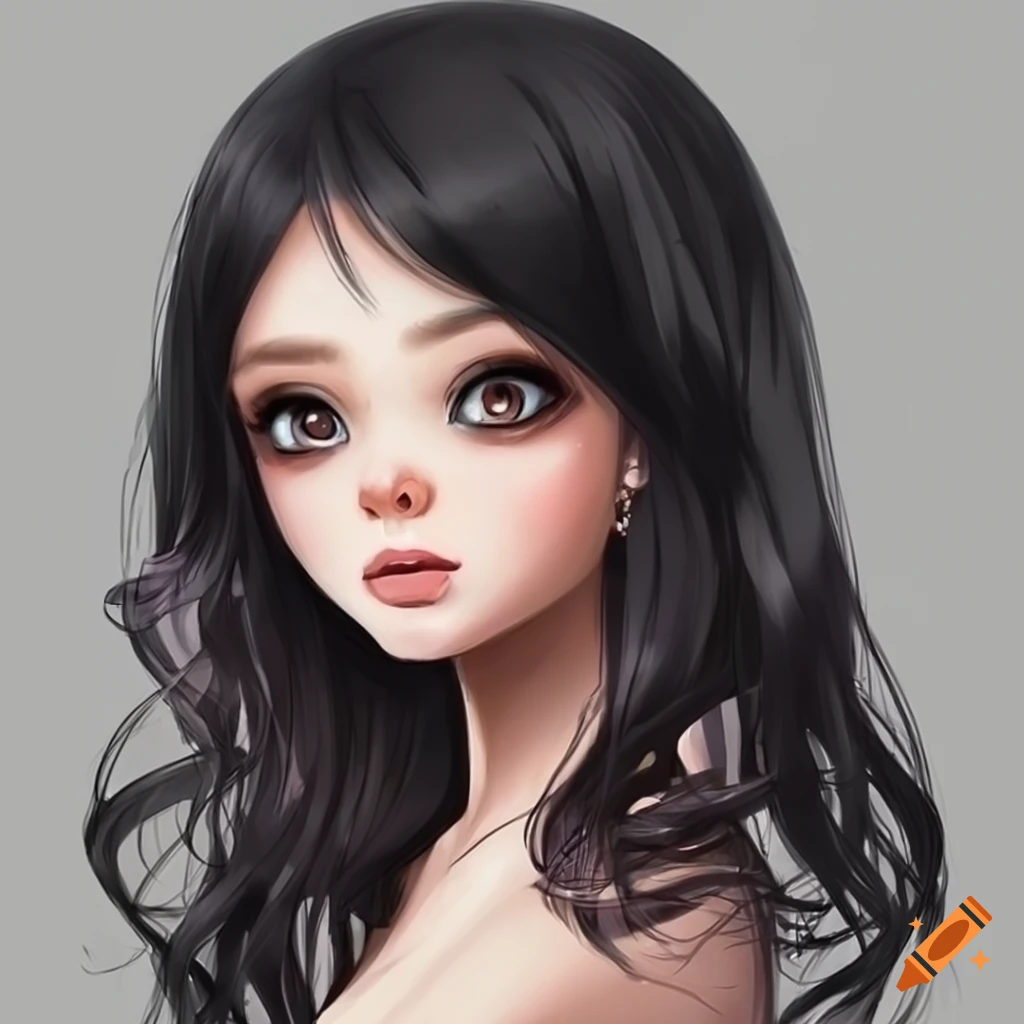portrait of a girl with big eyes and black hair