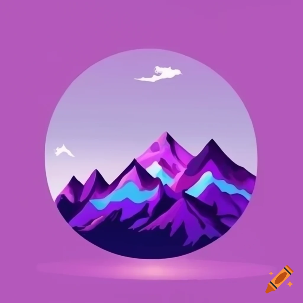 Cartoonish mountain range in purple, blue, and pink on Craiyon