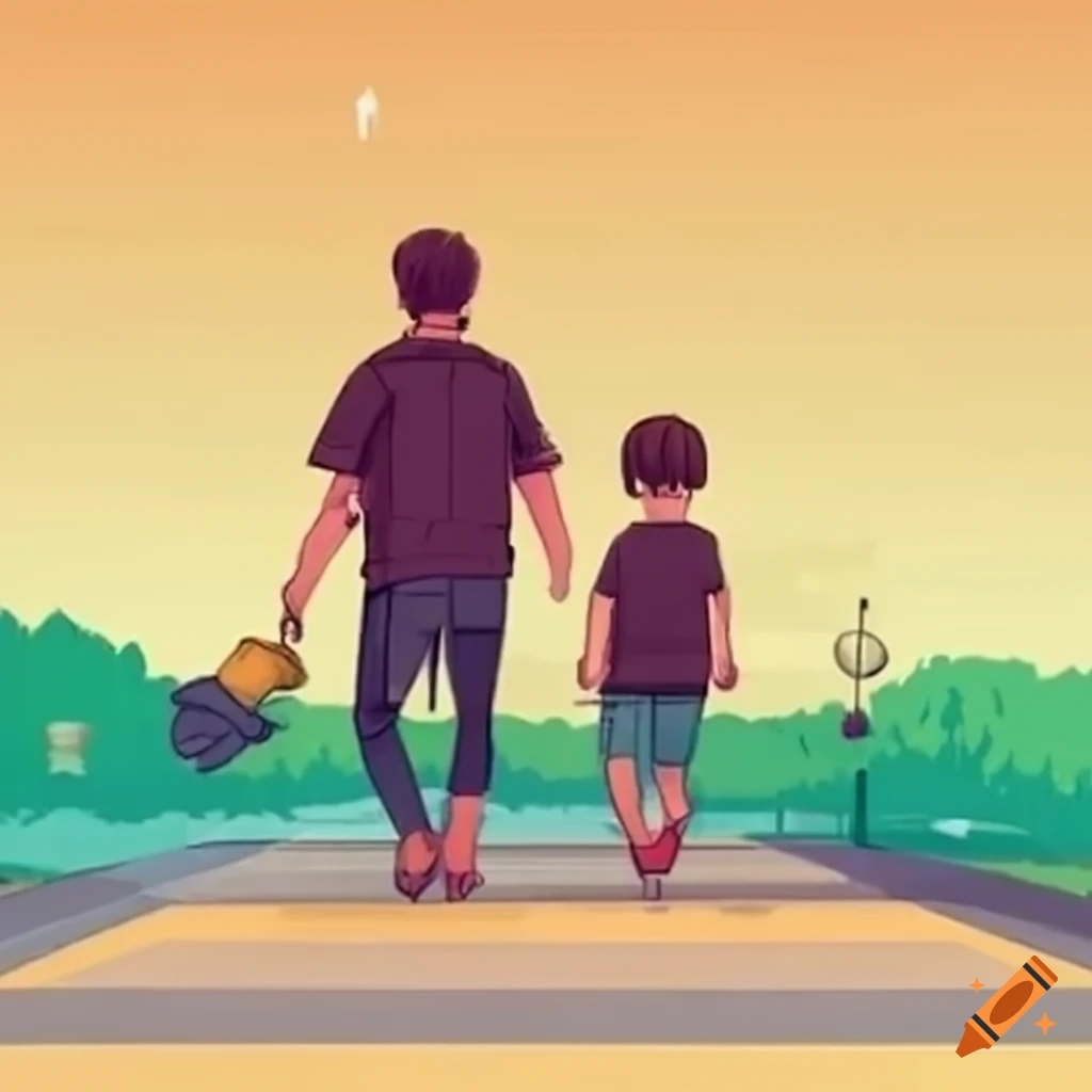 father and son walking together