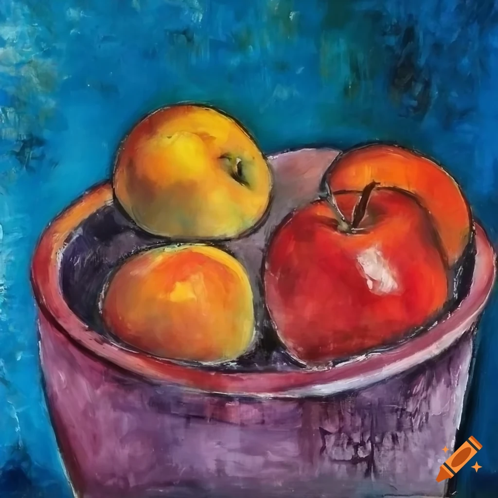 Modigliani painting of apples in a bucket in water