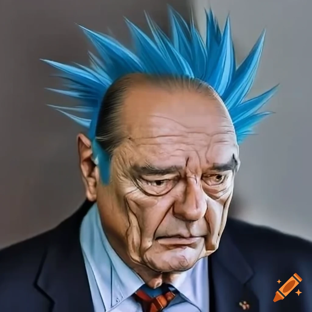 cartoon illustration of Jacques Chirac as a Super Saiyan