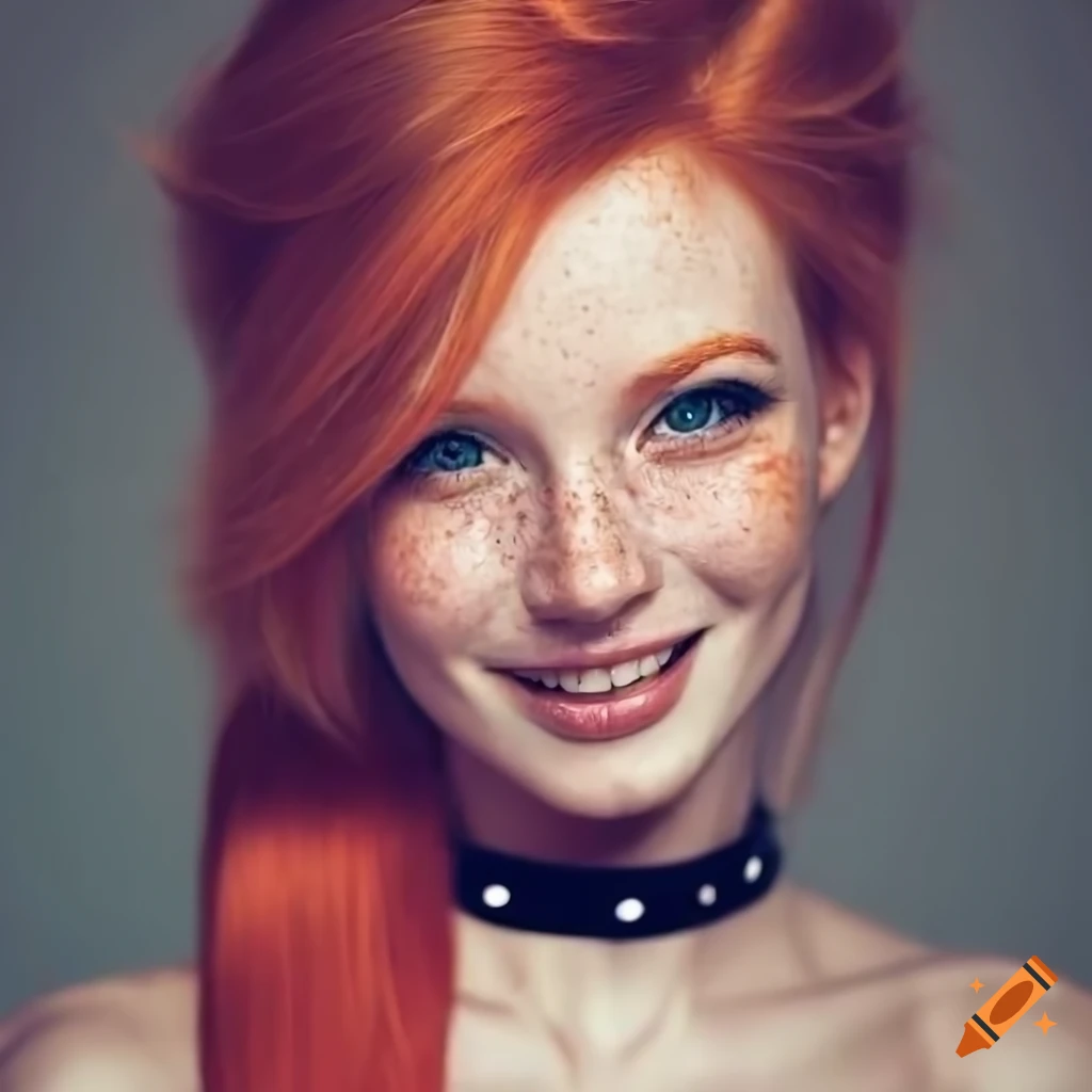 Portrait Of A Beautiful Redhead Woman With Freckles