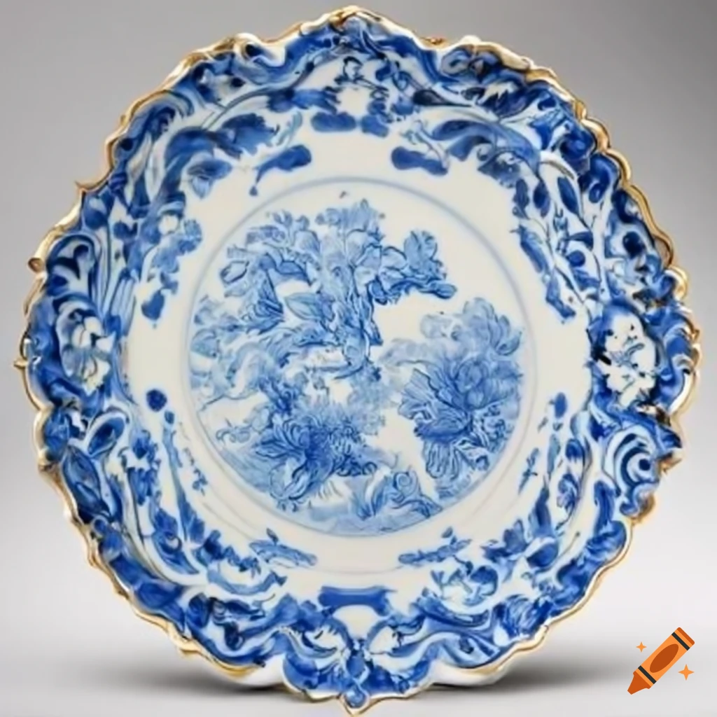 Rococo white and blue relief plate