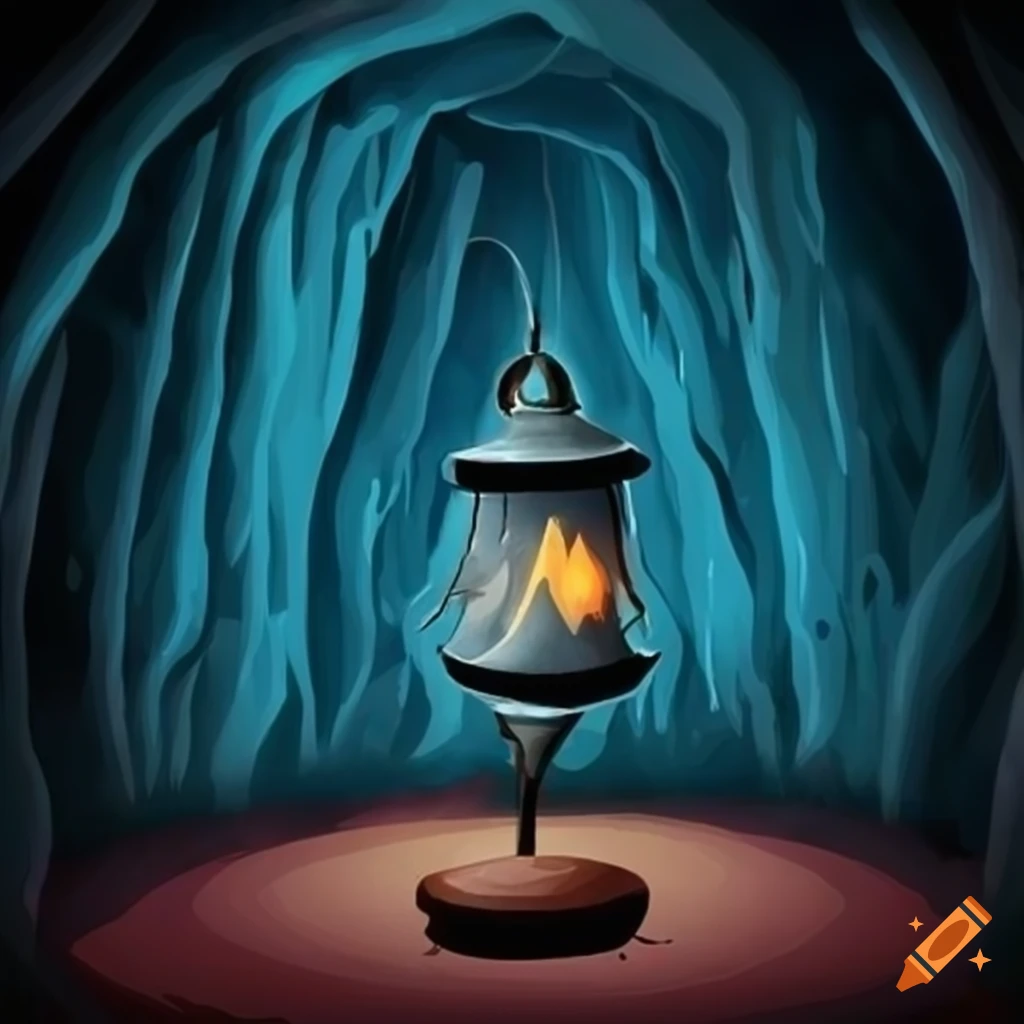 cartoon image of a lantern in a dark cave