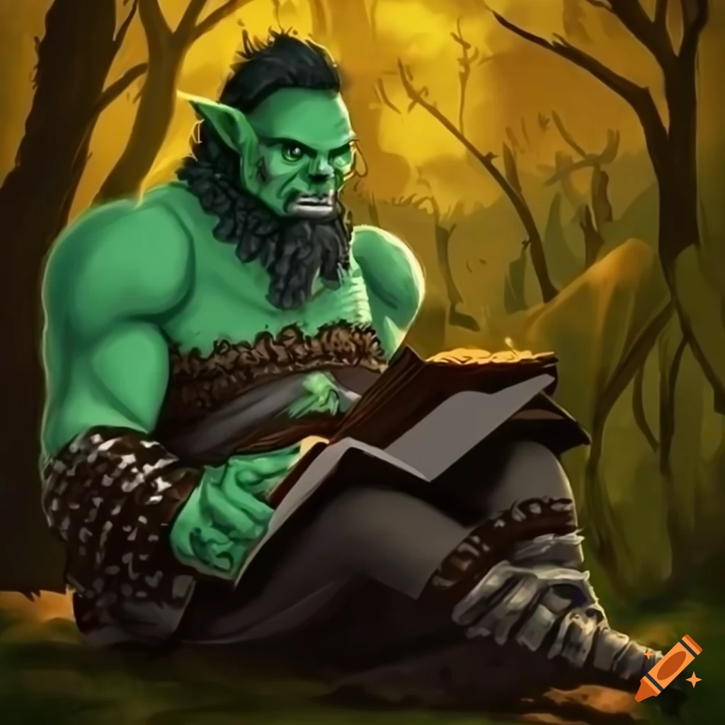 Illustration Of A Half Orc Barbarian Reading In Nature On Craiyon illustration-of-a-half-orc-barbarian-reading-in-nature-on-craiyon