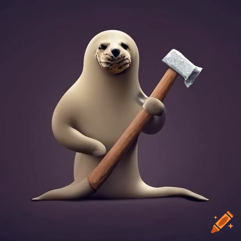 funny image of a seal holding a hammer