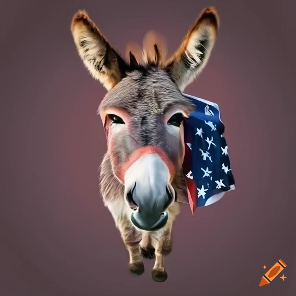 image of a happy donkey wearing an American flag