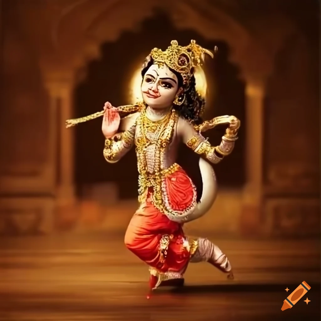 Krishna dancing in vibrant colors