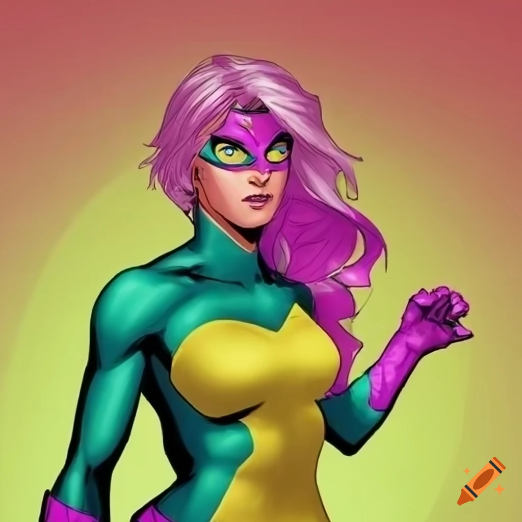 Cartoon superhero with yellow and pink costume on Craiyon