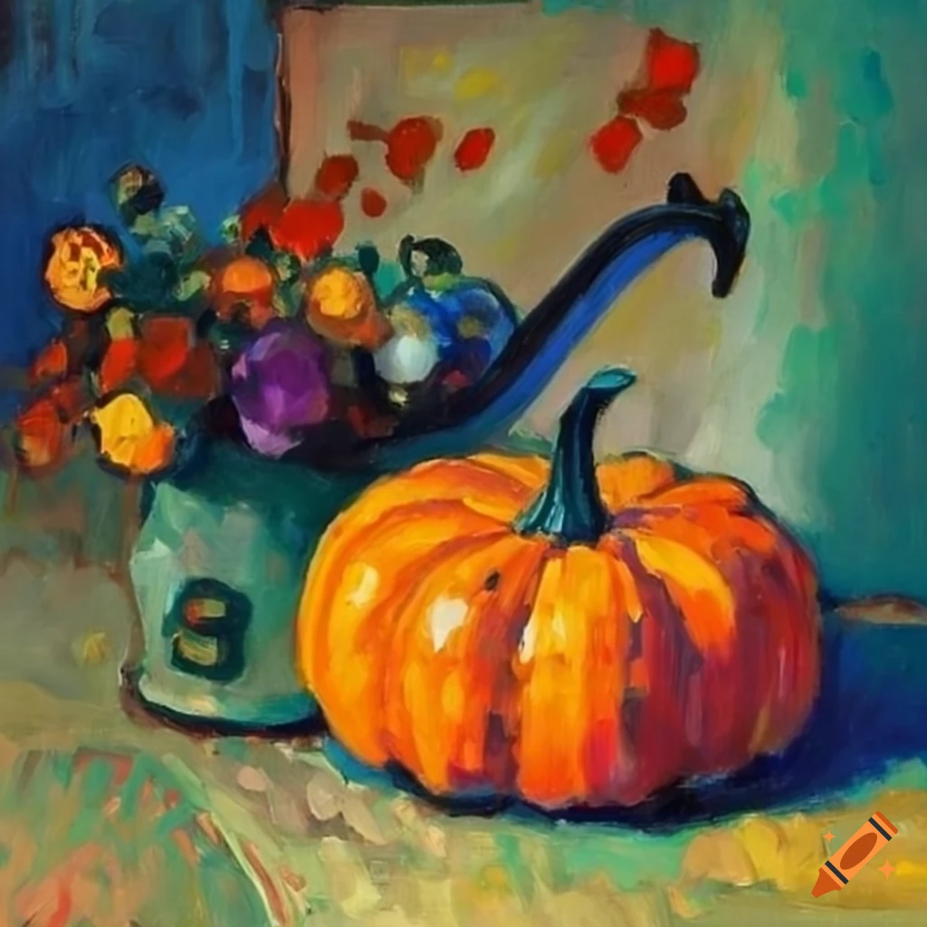 vibrant still life artwork of pumpkins