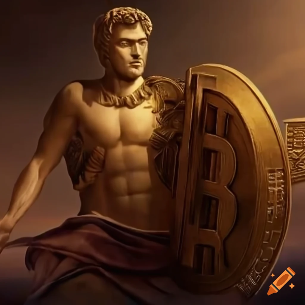 image of Roman and Greek figures with crypto trading symbols