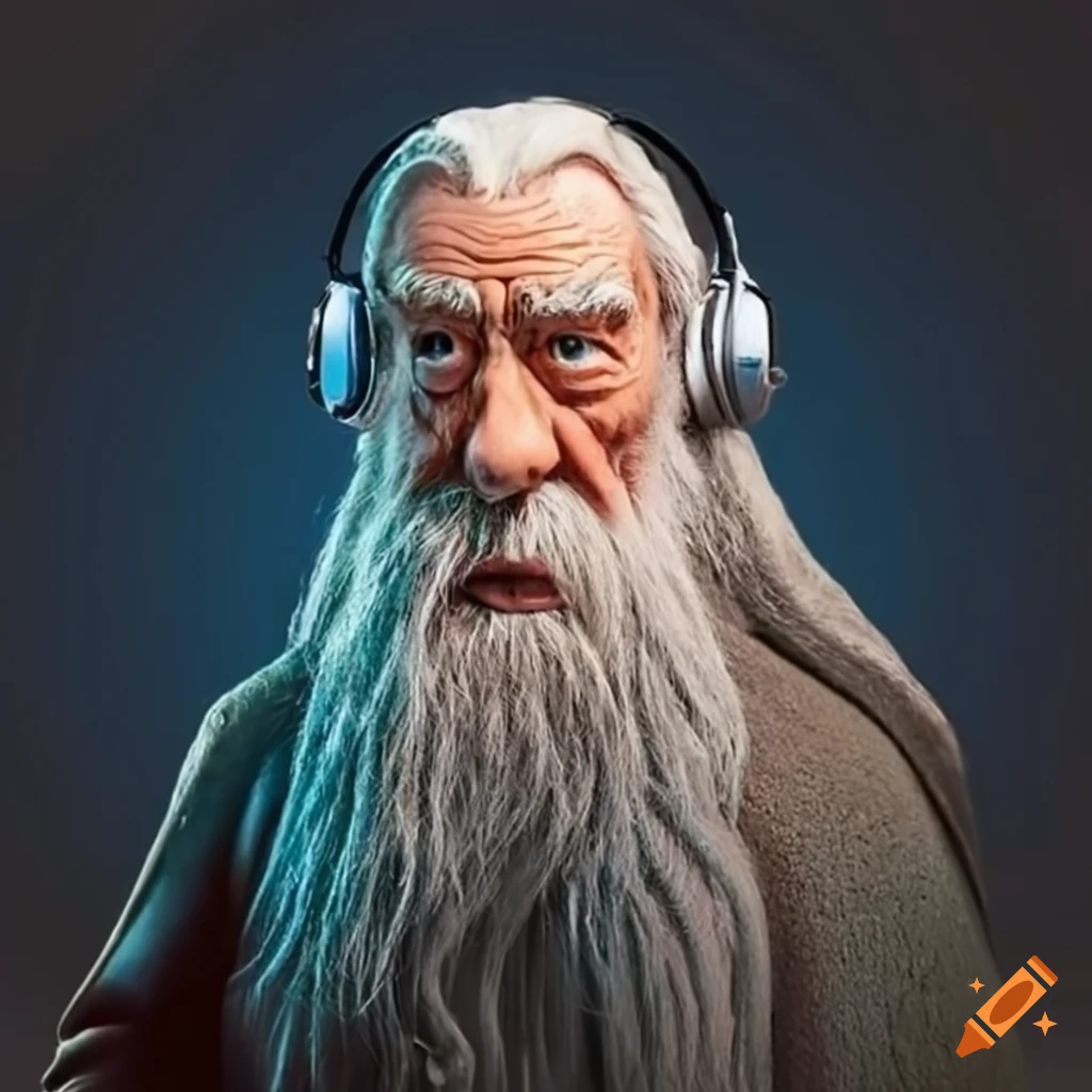 Gandalf the wizard in a recording studio